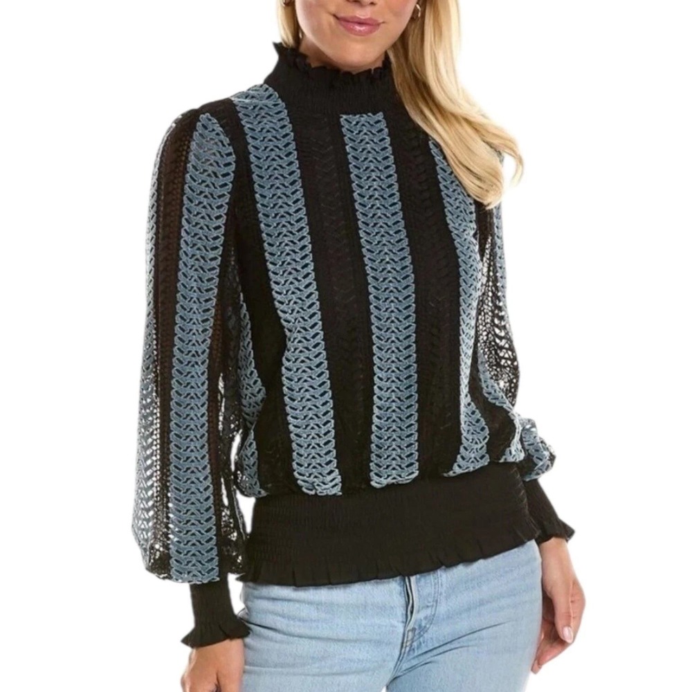 Gracia Gracia Velvet Blouse Womens S Sheer Gothic Whimsigoth Ruffle Neck Balloon